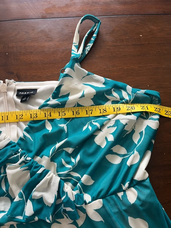 Torrid 3 Teal & White One-Shoulder Floral Midi Dress, Beach, Party - Picture 8 of 9